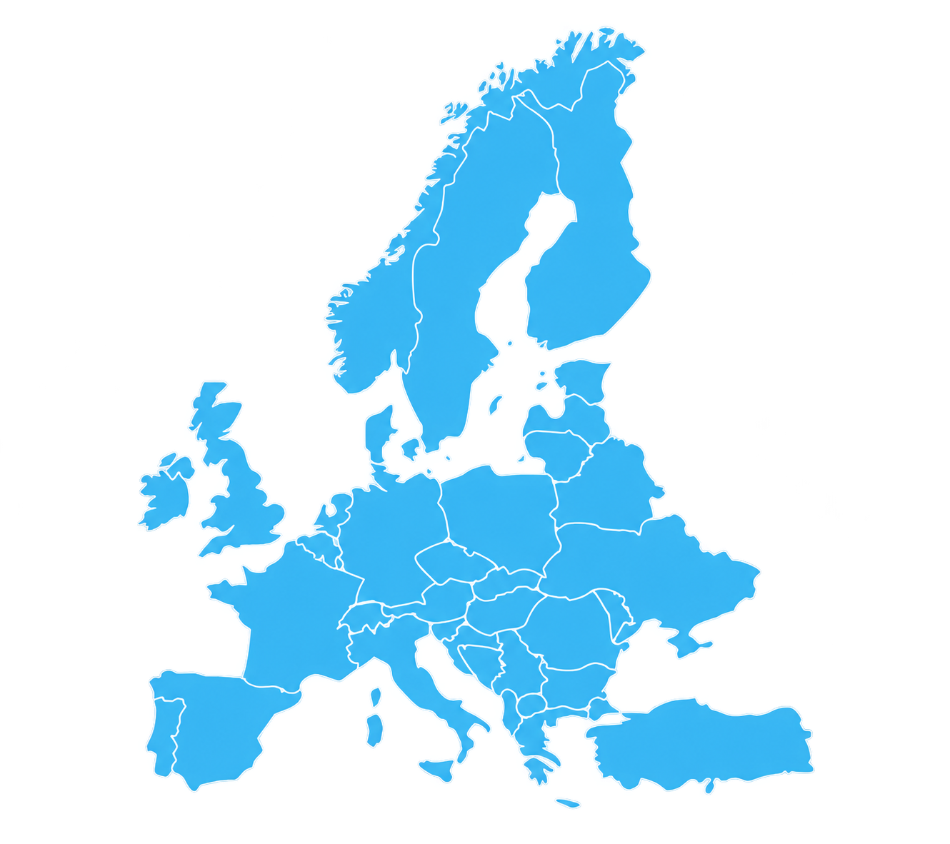 Mappa geografica dell'Europa senza il Nord Africa